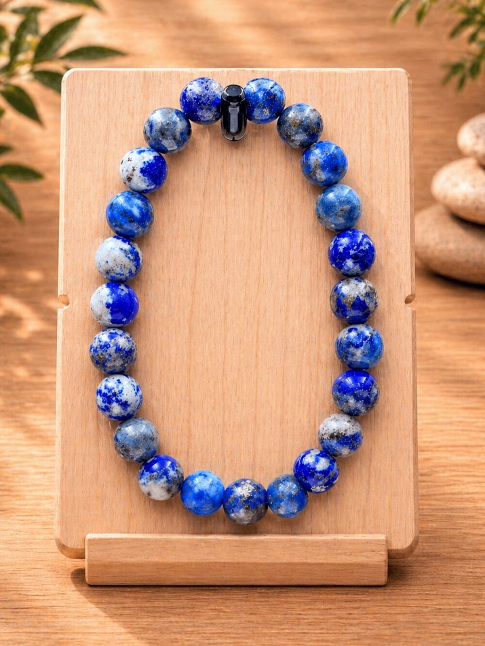 Lapis Lazuli Gemstone Stretch Bracelet | Handmade - Picture 4 of 6